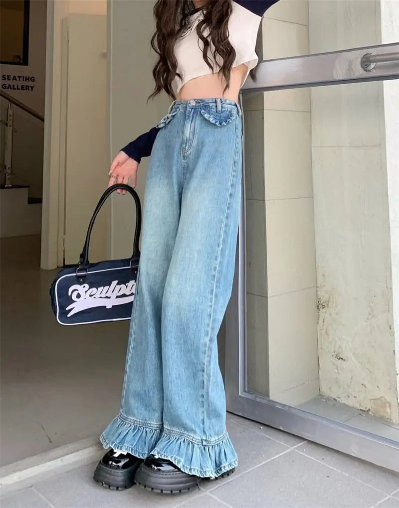 washed flare baggy jeans