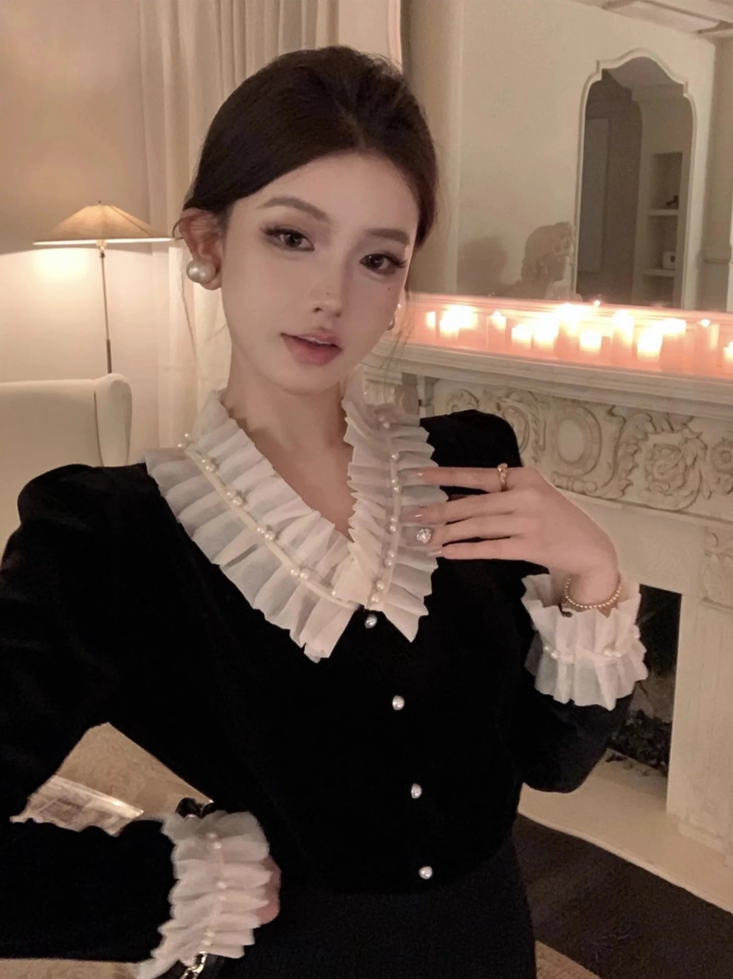 velour ruffles blouses