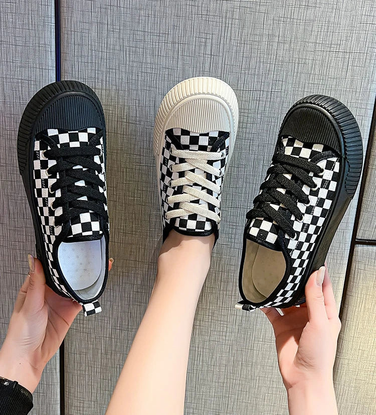 black plaid low canvas sneakers