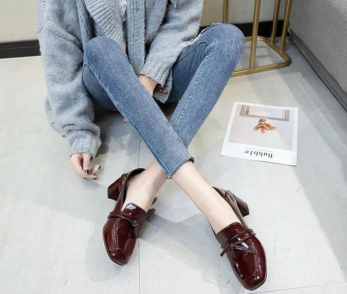 square toe medium heel loafers