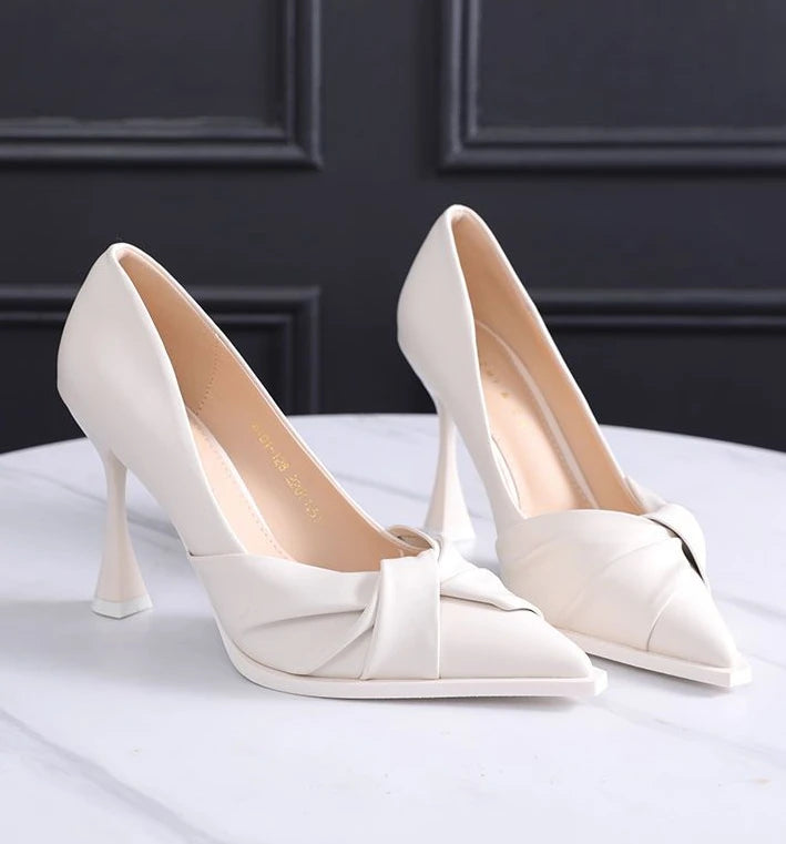 leather casual pointed toe high heels