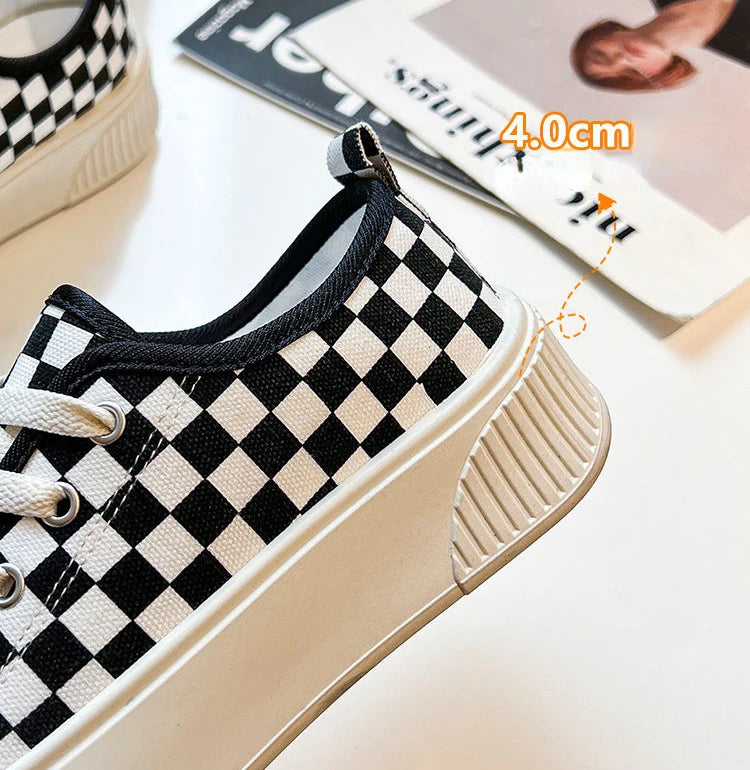 black plaid low canvas sneakers