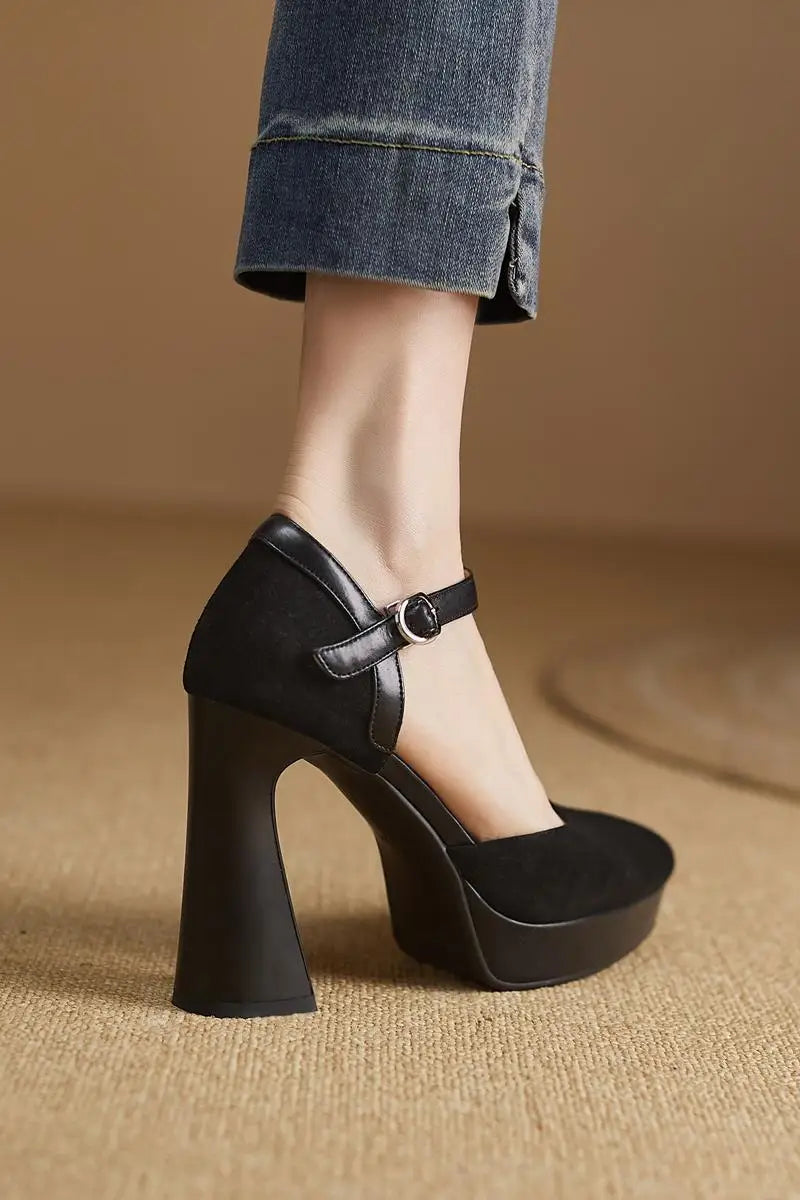 cow suede pointed toe high heels