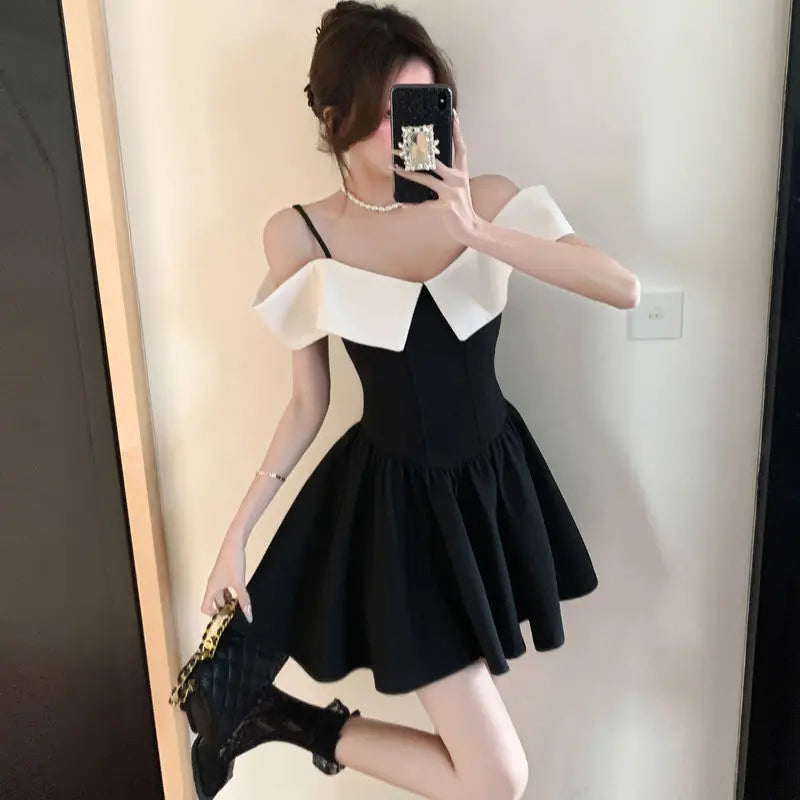 black high waist off shoulder dress