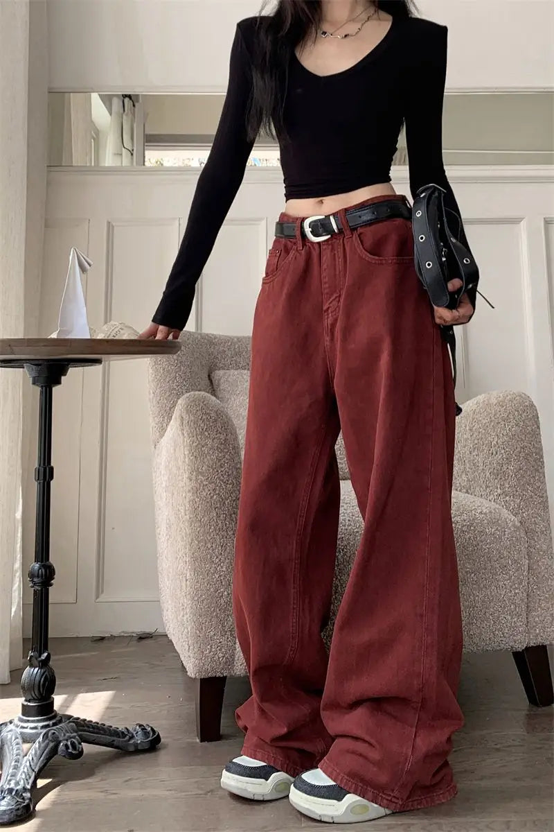 red vintage wide leg jeans