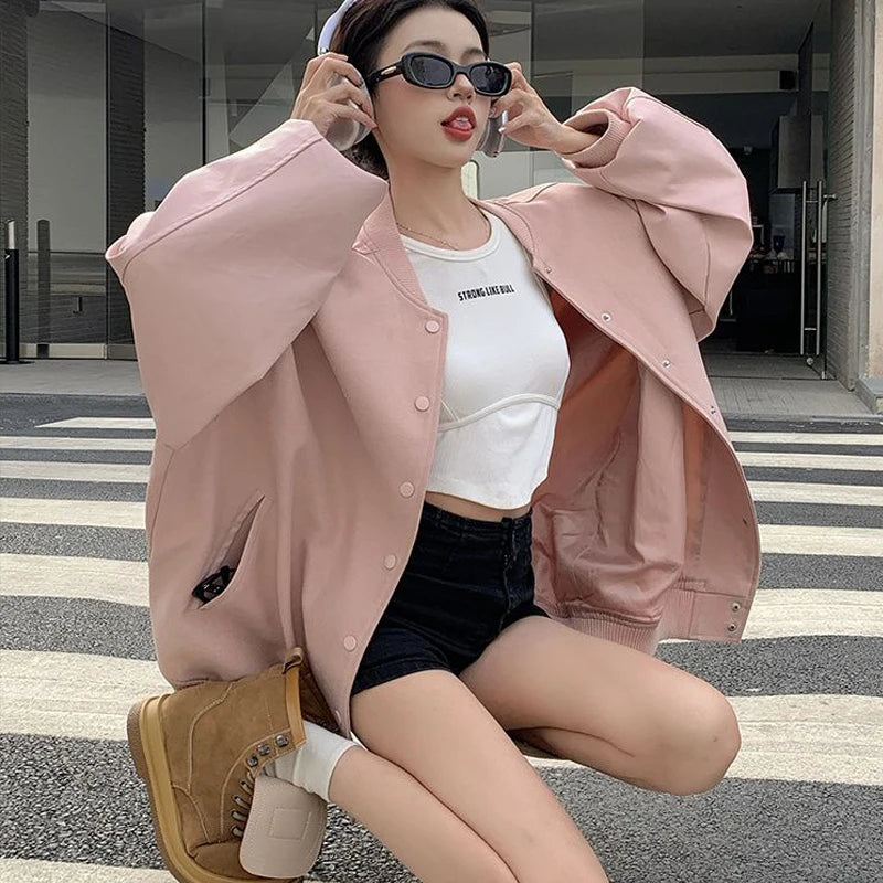 oversized pink baseball jackets