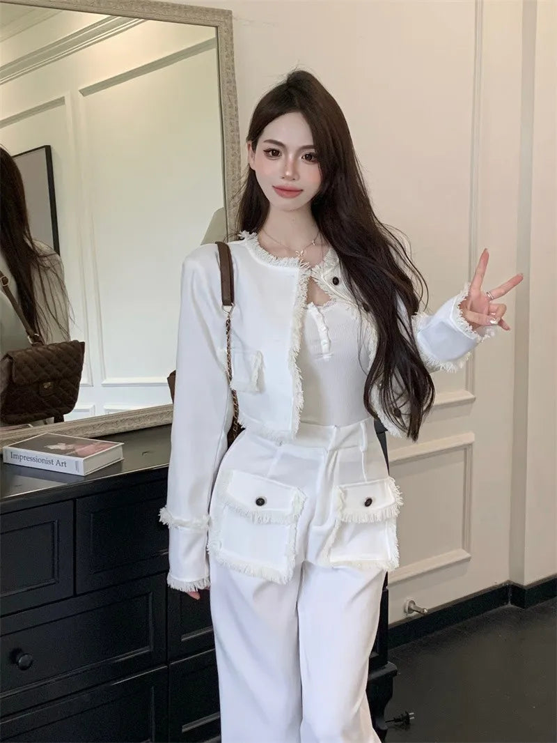 small fragrance jacket coat + wide leg pant sets