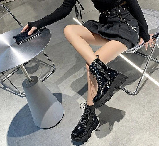 punk leather ankle boots