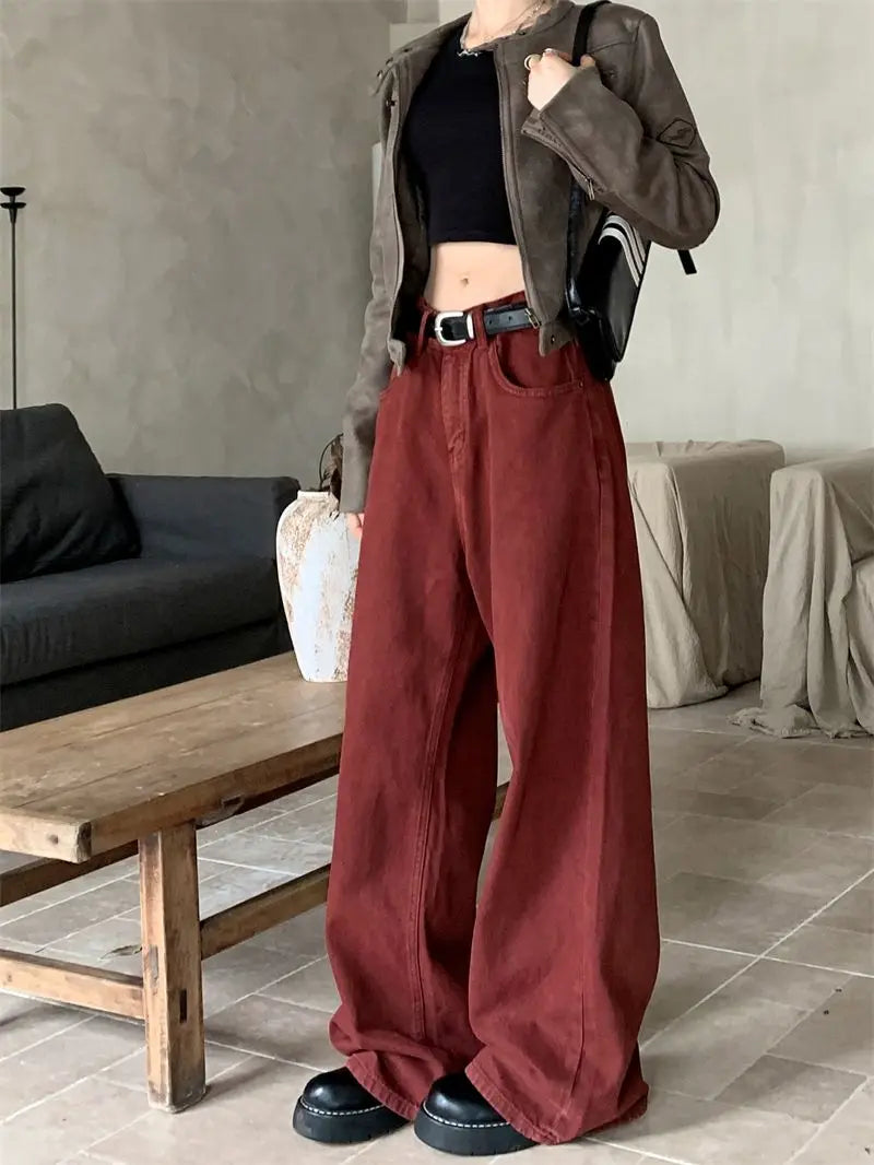 red vintage wide leg jeans