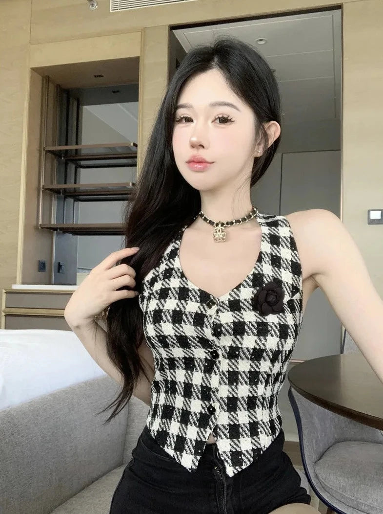 high quality sleeveless tweed vest