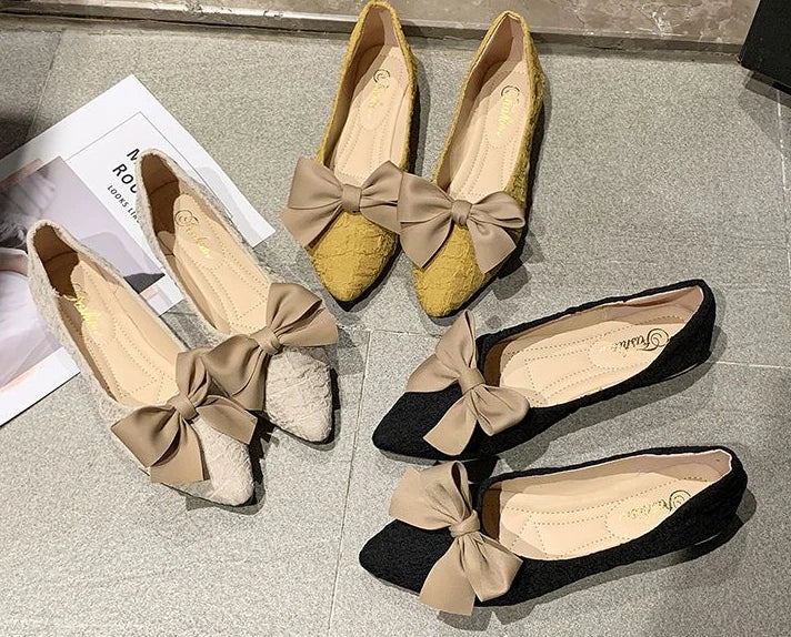 butterfly-knot pointed vulcanized shoes