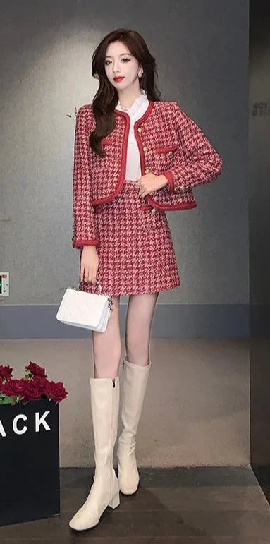 high quality tweed jacket + skirt suits sets