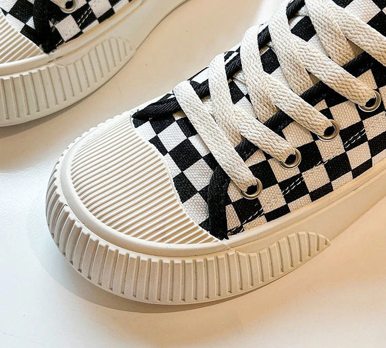 black plaid low canvas sneakers