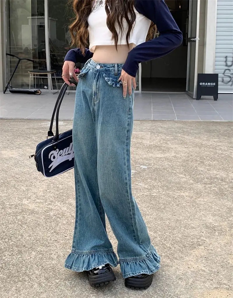 washed flare baggy jeans