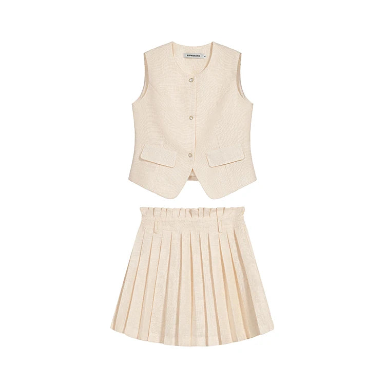 luxury high end vest + pleated skirt sets