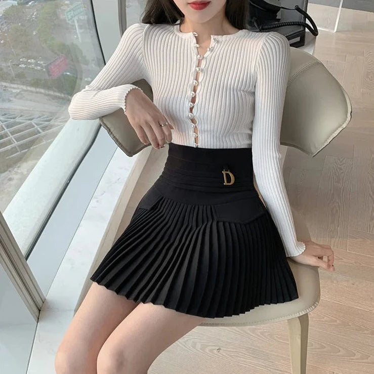 pleated high waist mini skirts