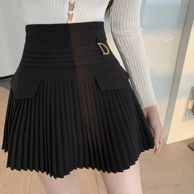 pleated high waist mini skirts