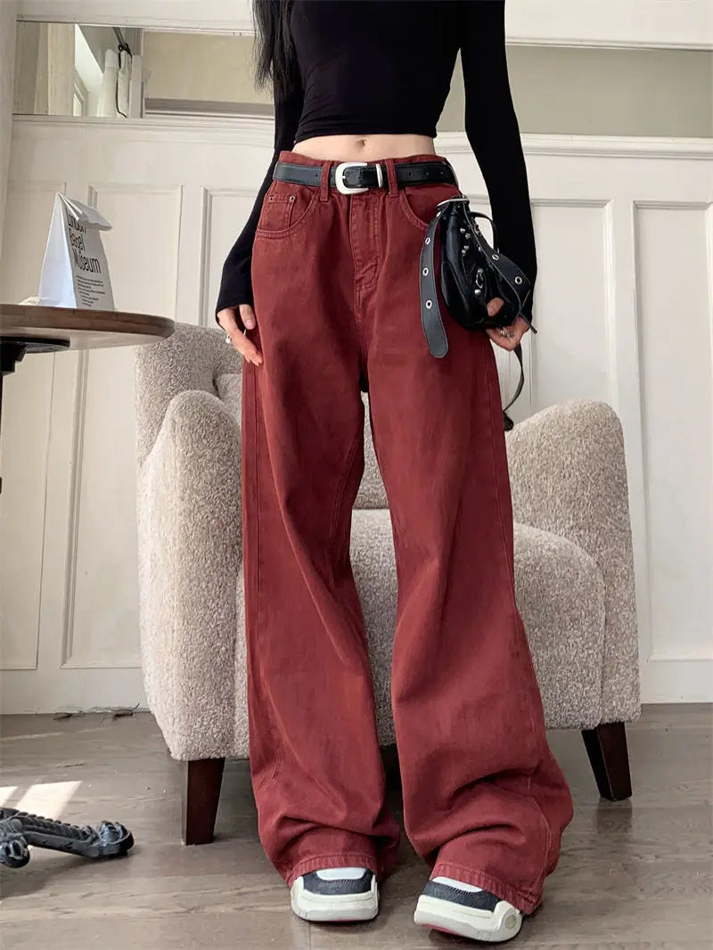 red vintage wide leg jeans