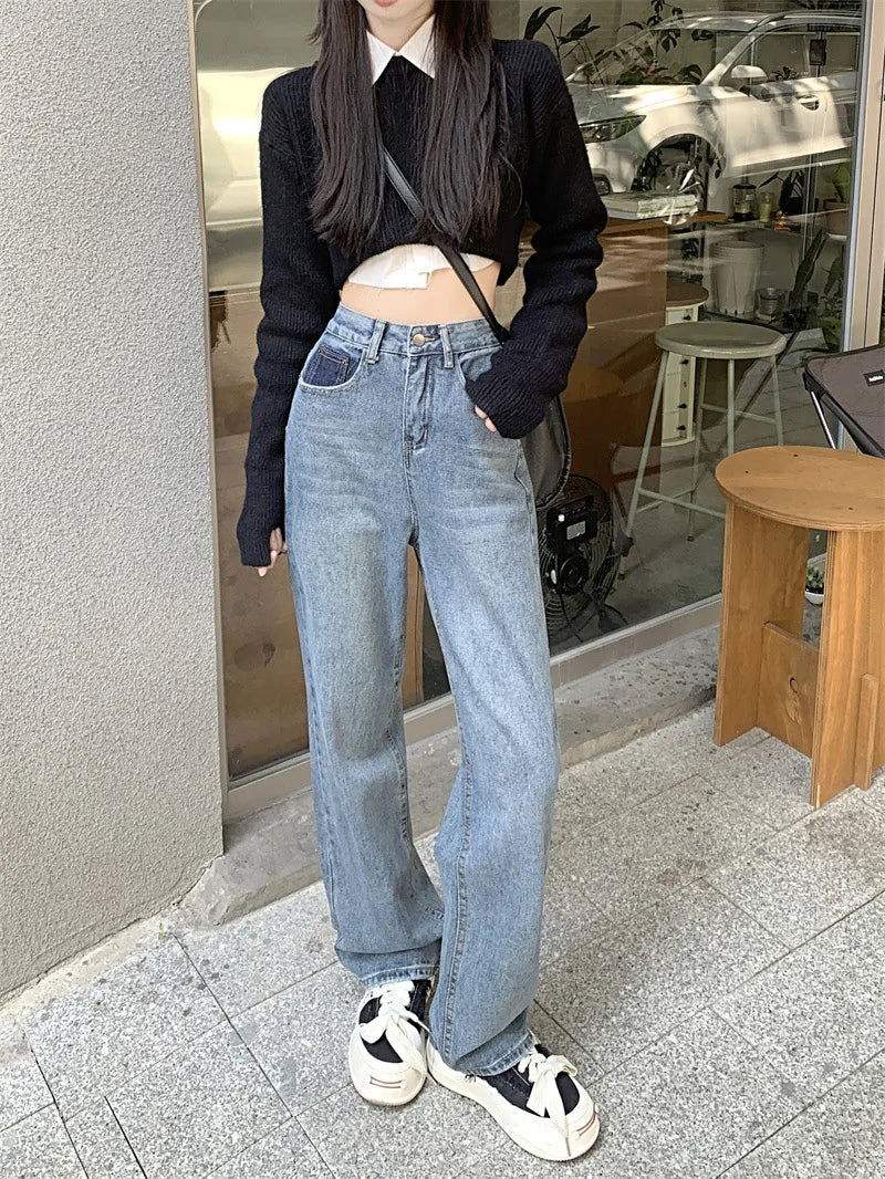 classic straight wide leg jeans