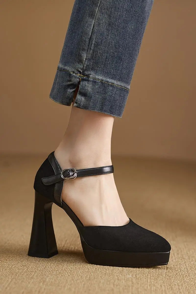 cow suede pointed toe high heels