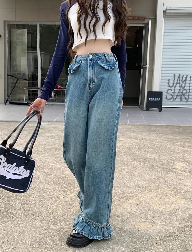 washed flare baggy jeans