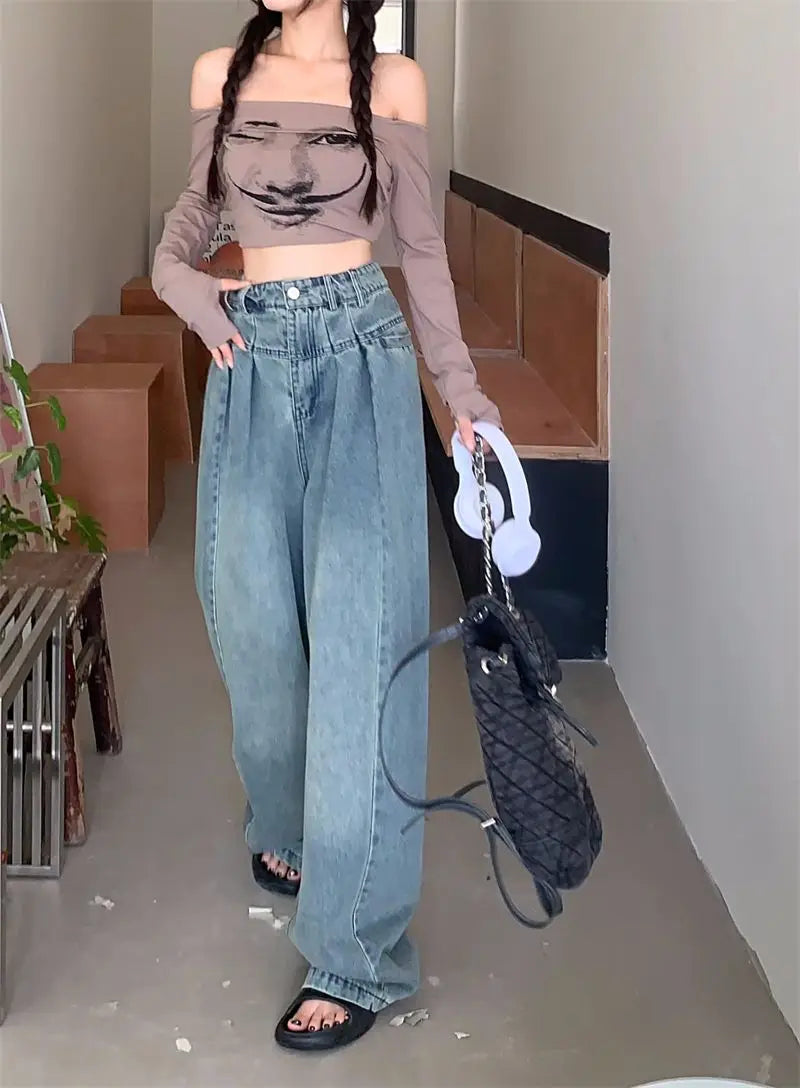 vintage washed wide leg jeans