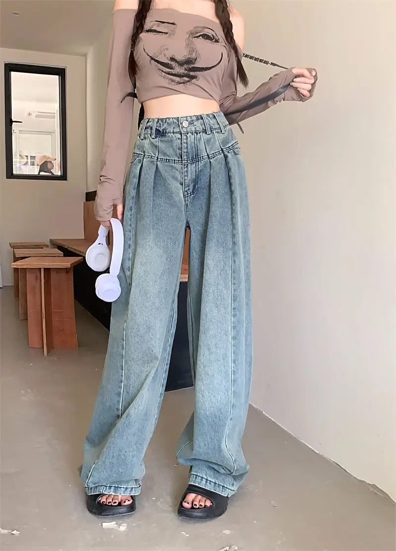 vintage washed wide leg jeans