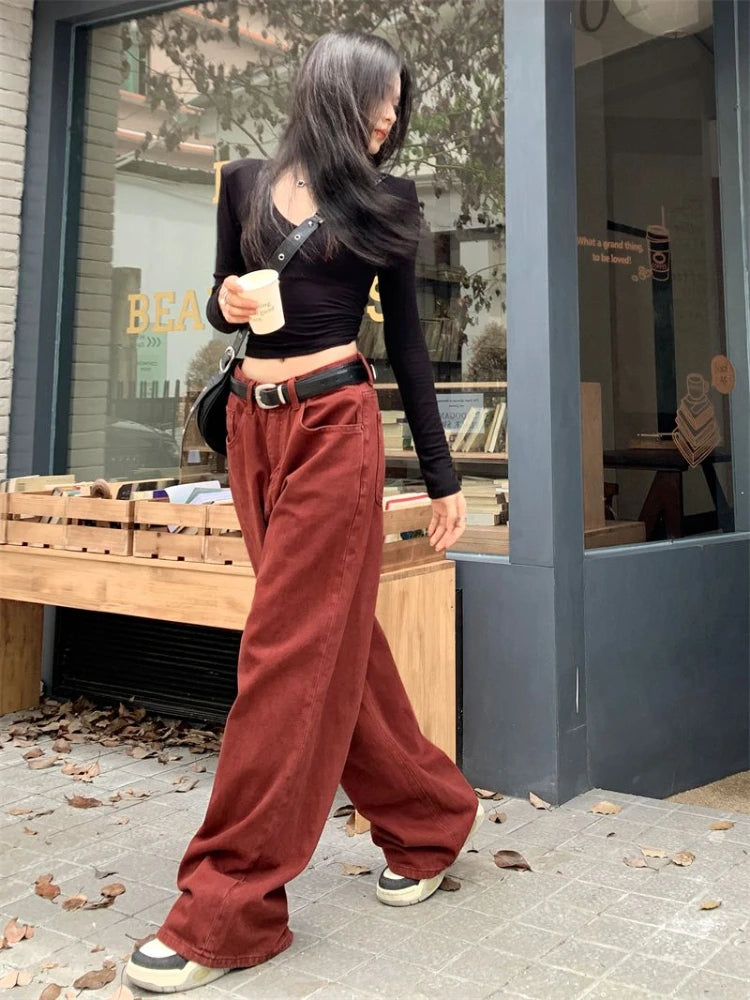 red vintage wide leg jeans