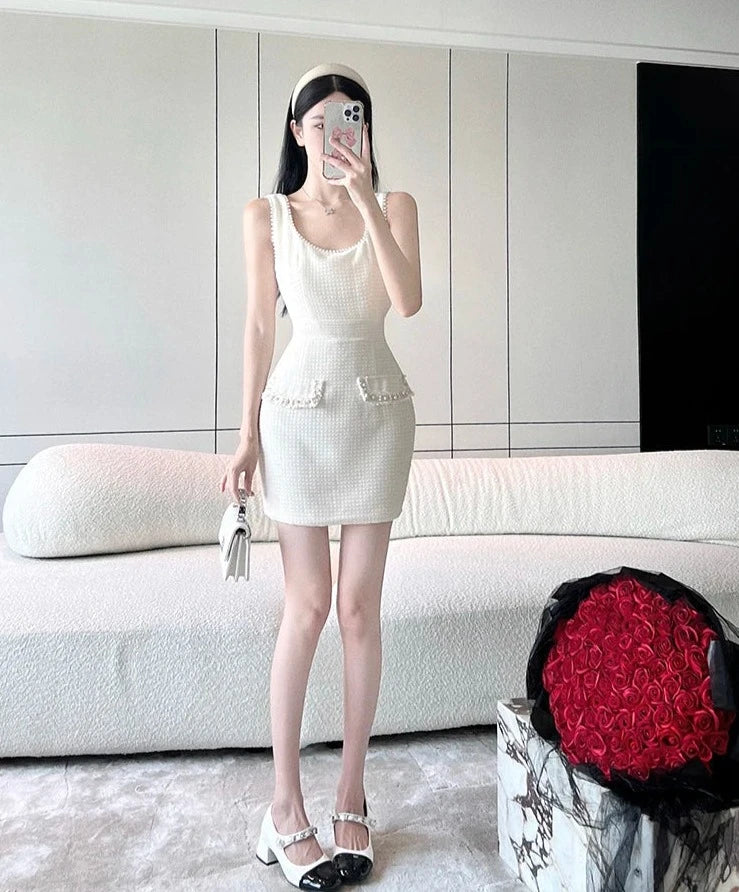 pearl beading slim bodycon mini dresses