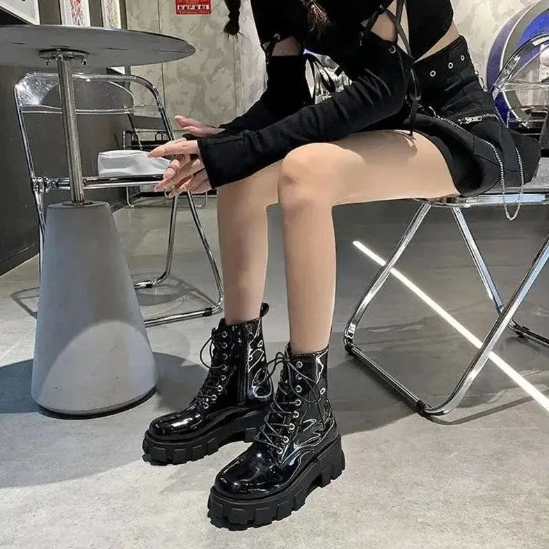 punk leather ankle boots