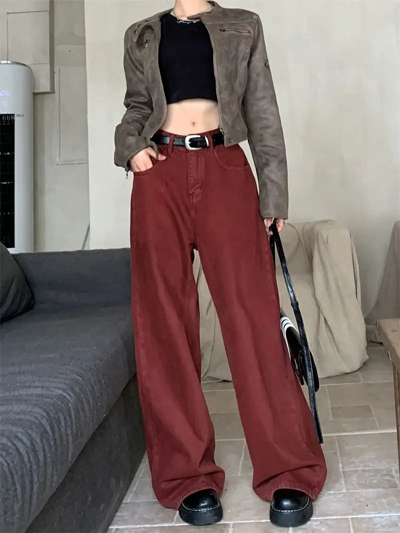 red vintage wide leg jeans