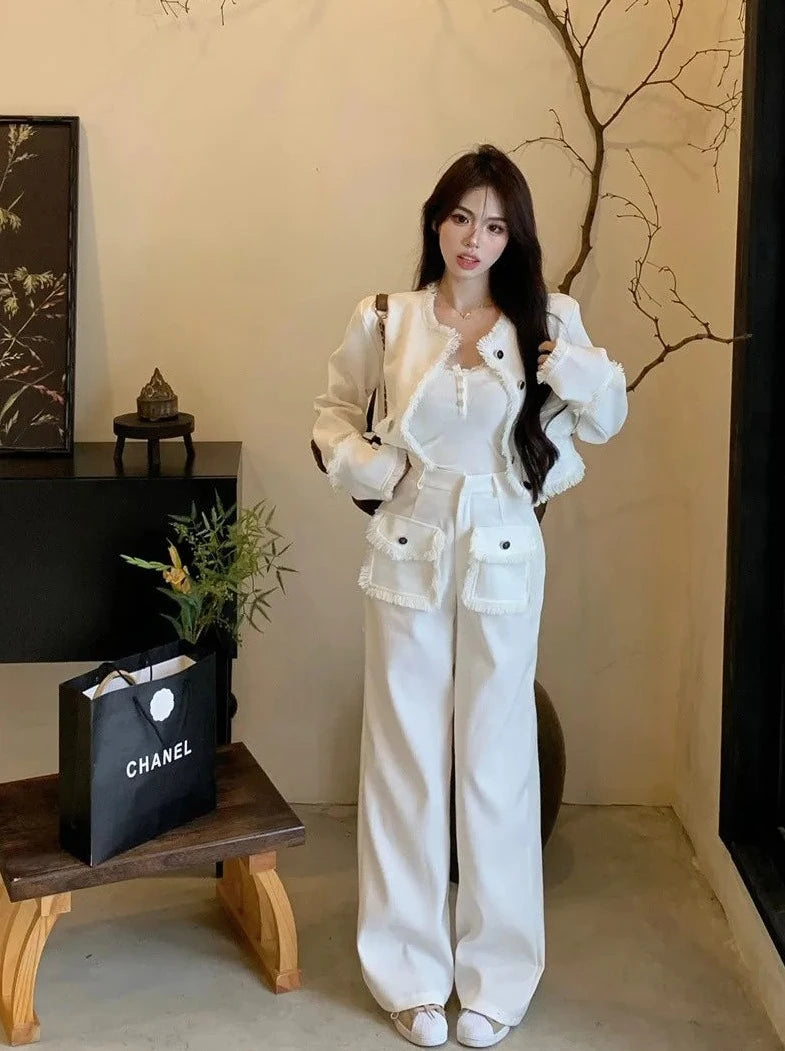 small fragrance jacket coat + wide leg pant sets