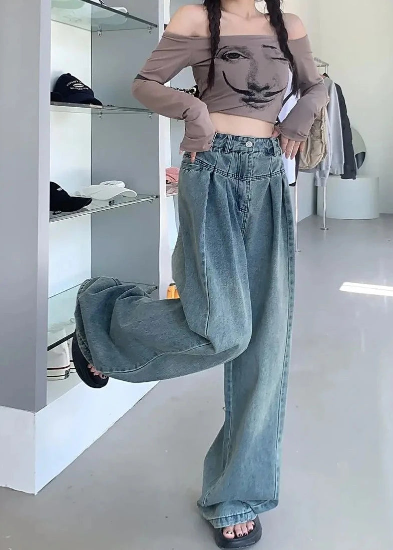 vintage washed wide leg jeans