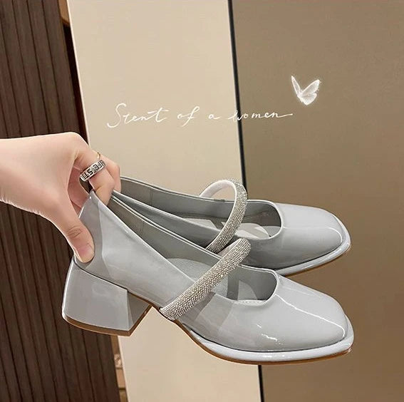 square toe leather casual medium heels